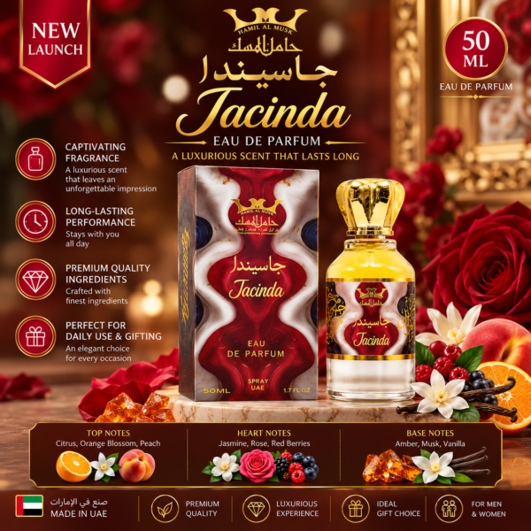 Hamil Al Musk Jacinda Eau de Parfum 50ML – Luxury Floral Fruity Perfume with Jasmine, Rose, Red Berries, Amber, Musk & Vanilla – Long-Lasting Unisex Fragrance – Made in UAE